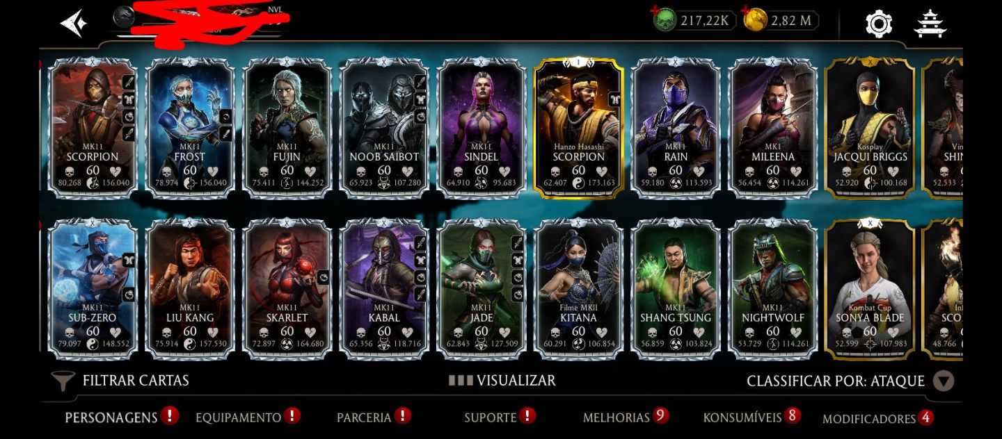 Conta mortal Kombat, Android, 215 K de Alma, varios épicos no X