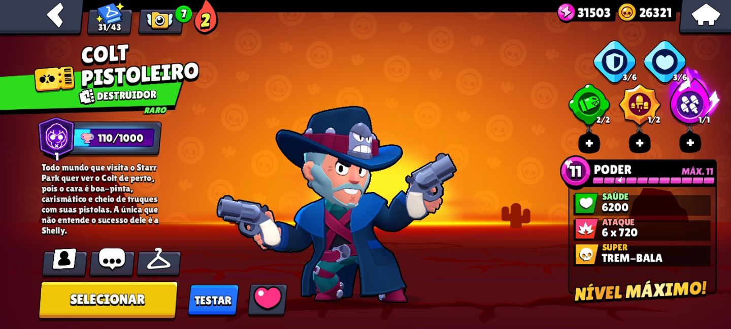 CONTA BRAWL STARS OG 2020. COLT PISTOLEIRO SHELLY CLÁSSICA. BELLE VILÃ E ETC