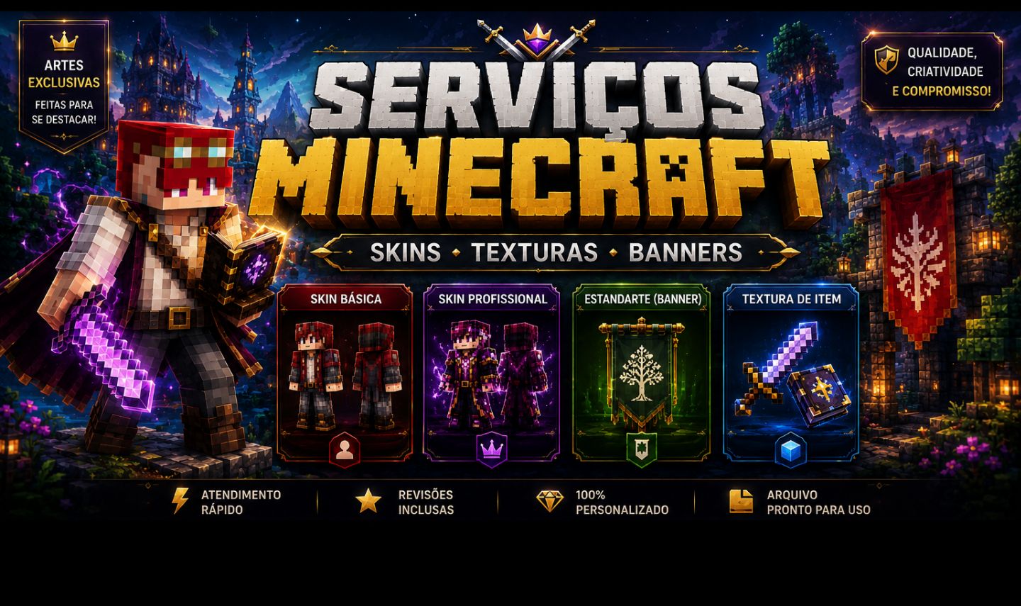 SUA SKIN PRÓPRIA DE MINECRAFT | MINECRAFT SKIN | ENTREGA RÁPIDA | PROFISSIONAL