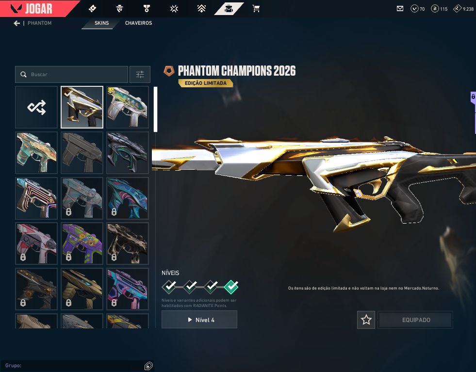 CONTA VALORANT COM PACOTE CHAMPIONS 2026, VANDAL, PHANTON, OP E SPECTRE
