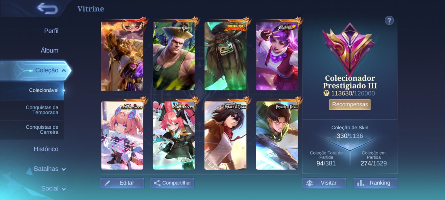 Conta de mobile legends com 330 skins e todos os personagens