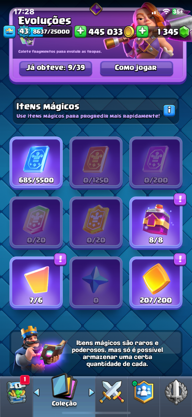 Clash Royale Nível 43 | 121/121 Cartas | 1345 Gemas | 9 Evoluções | Conta Forte