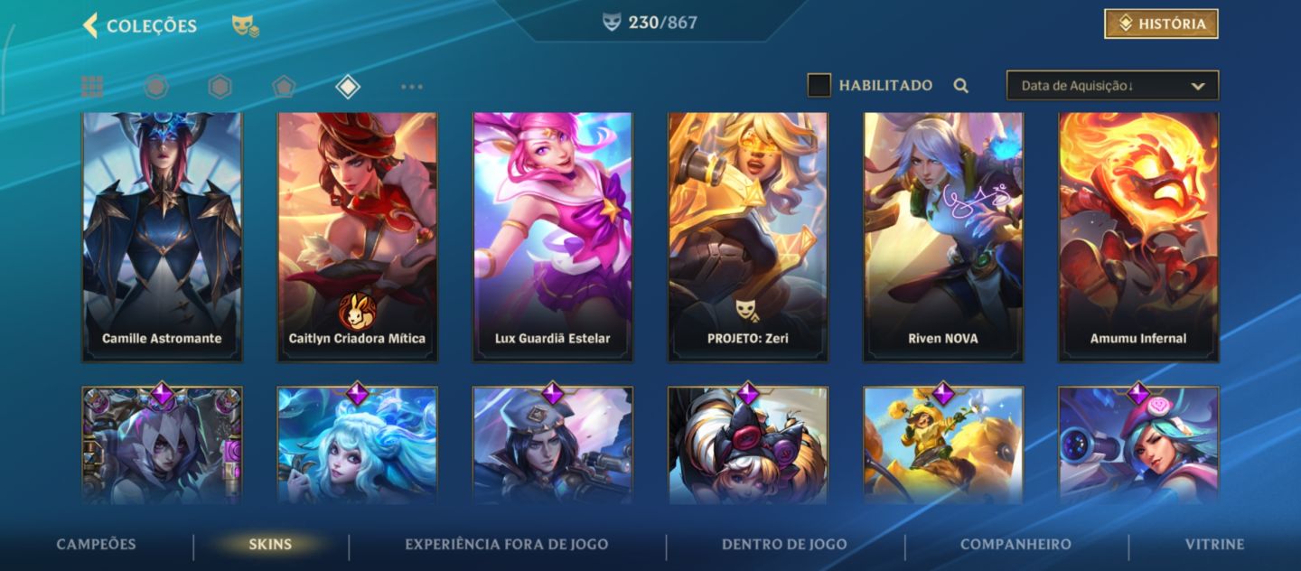 Conta no Wild Rift com 230 skins