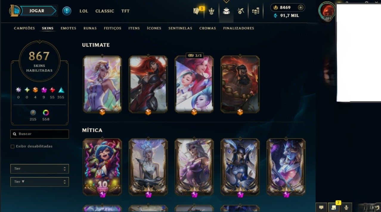 CONTA + 850 SKINS +500 CROMAS + 800 ICONES 500 EMOTES + TROCA DE NICK DISPONIVEL