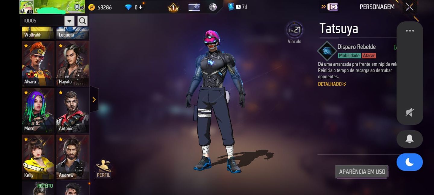 Conta Free Fire Nv 55 - MP40 Evolutiva Lv 3, Skin Kakashi (Naruto), Gel Tanjir..