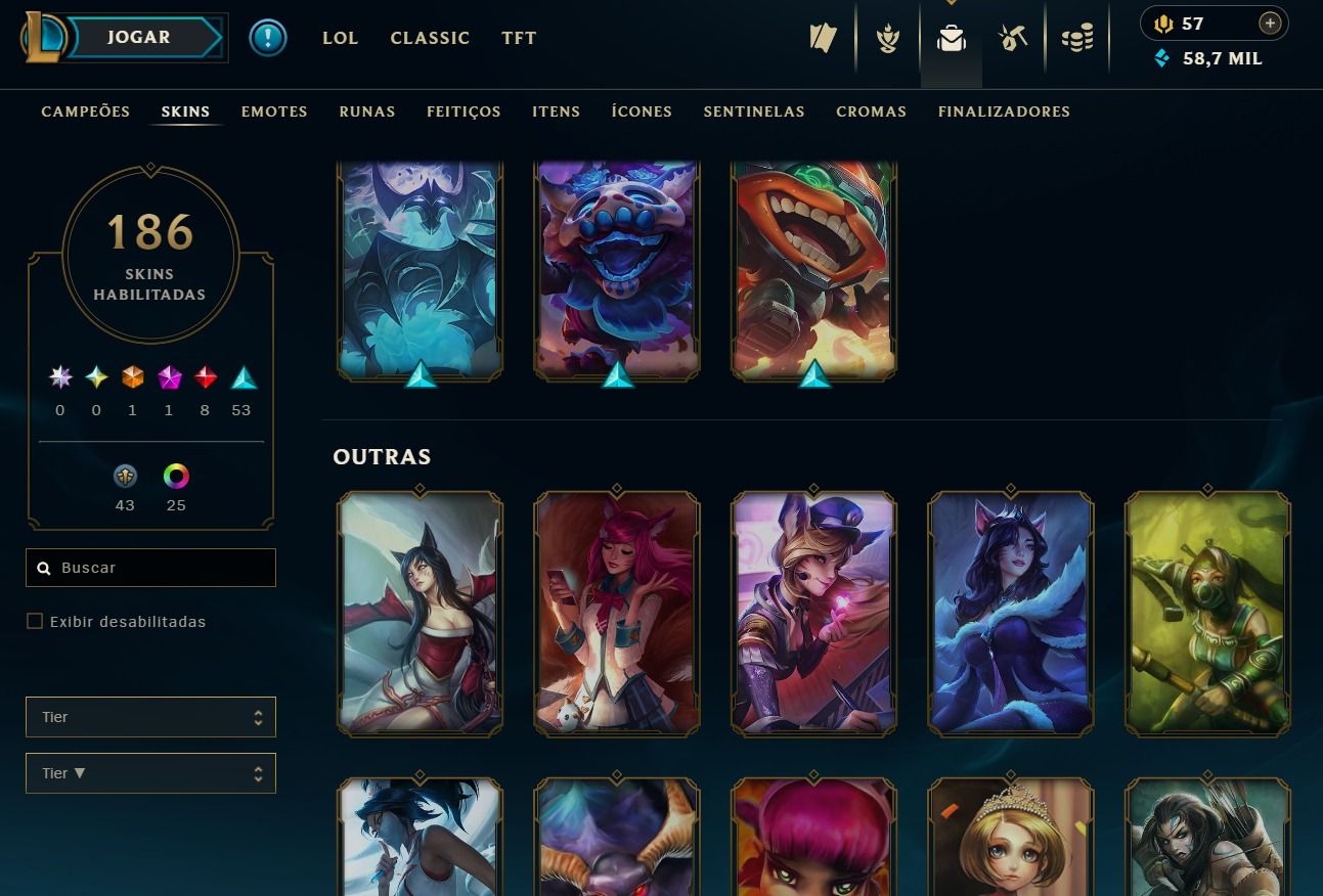 CONTA DE 2013 - 186 SKIN - LVL 242 - TODOS CAMPEÕES - 50K DE EA - 25 CROMAS