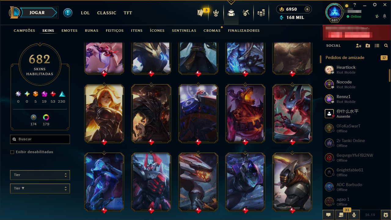 Conta League Of Legends LV681 682 SKINS