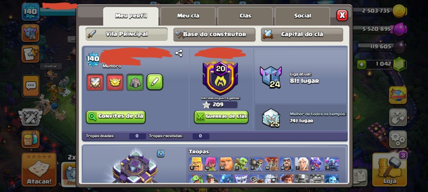 CONTA CLASH OF CLANS CV15 | 6 CONSTRUTORES | 1.000+ GEMAS | RAINHA 80