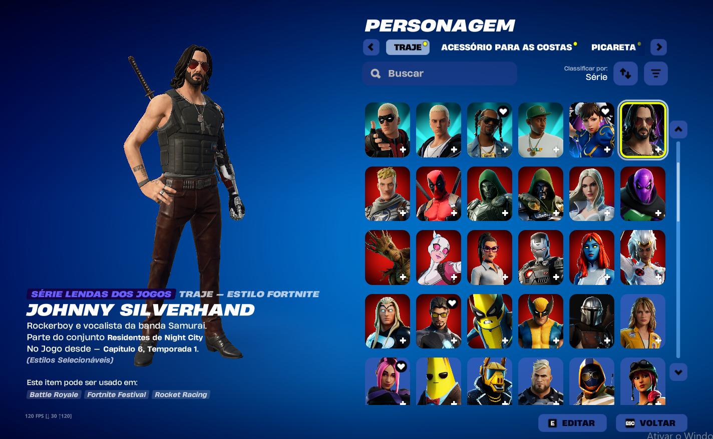Conta de Fortnite/Epic Games Capitulo 1, Aproximadamente 115 skins
