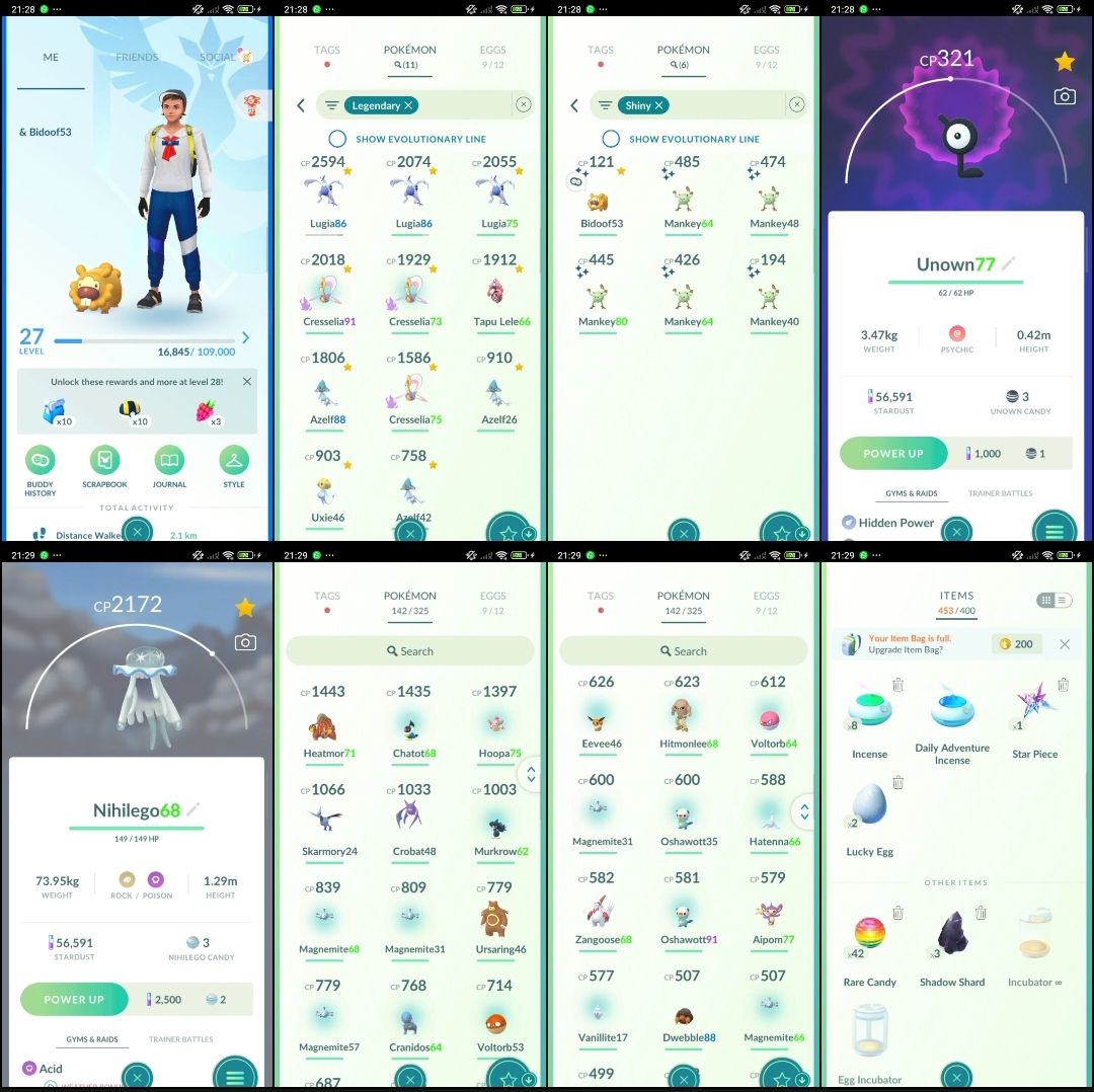 POKÉMON GO LVL 27 | 11 LENDÁRIOS + NIHILEGO + UNOWN D064