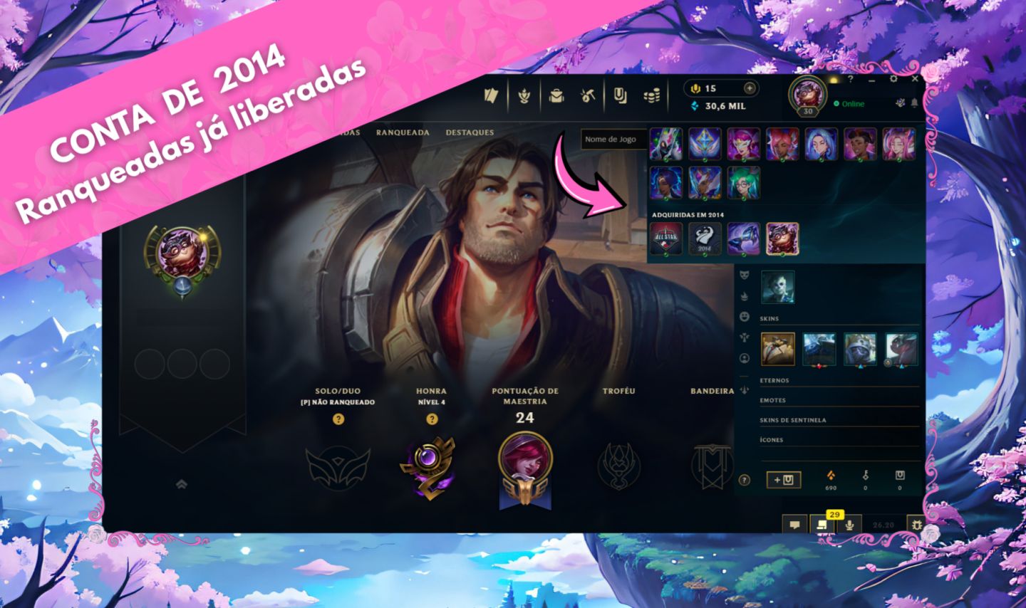 Conta lol de 2014 nivel 30 / Ranqueadas liberadas / Espólios / league of legends