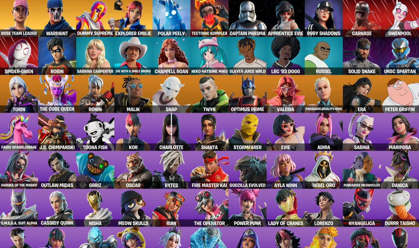 CONTA FORTNITE DUMMY SUPREME, AURA, COLOR RUSH 120 SKINS