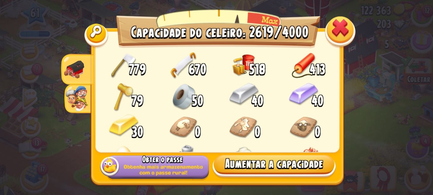 CONTA HAY DAY NIVEL 61 COM ITENS