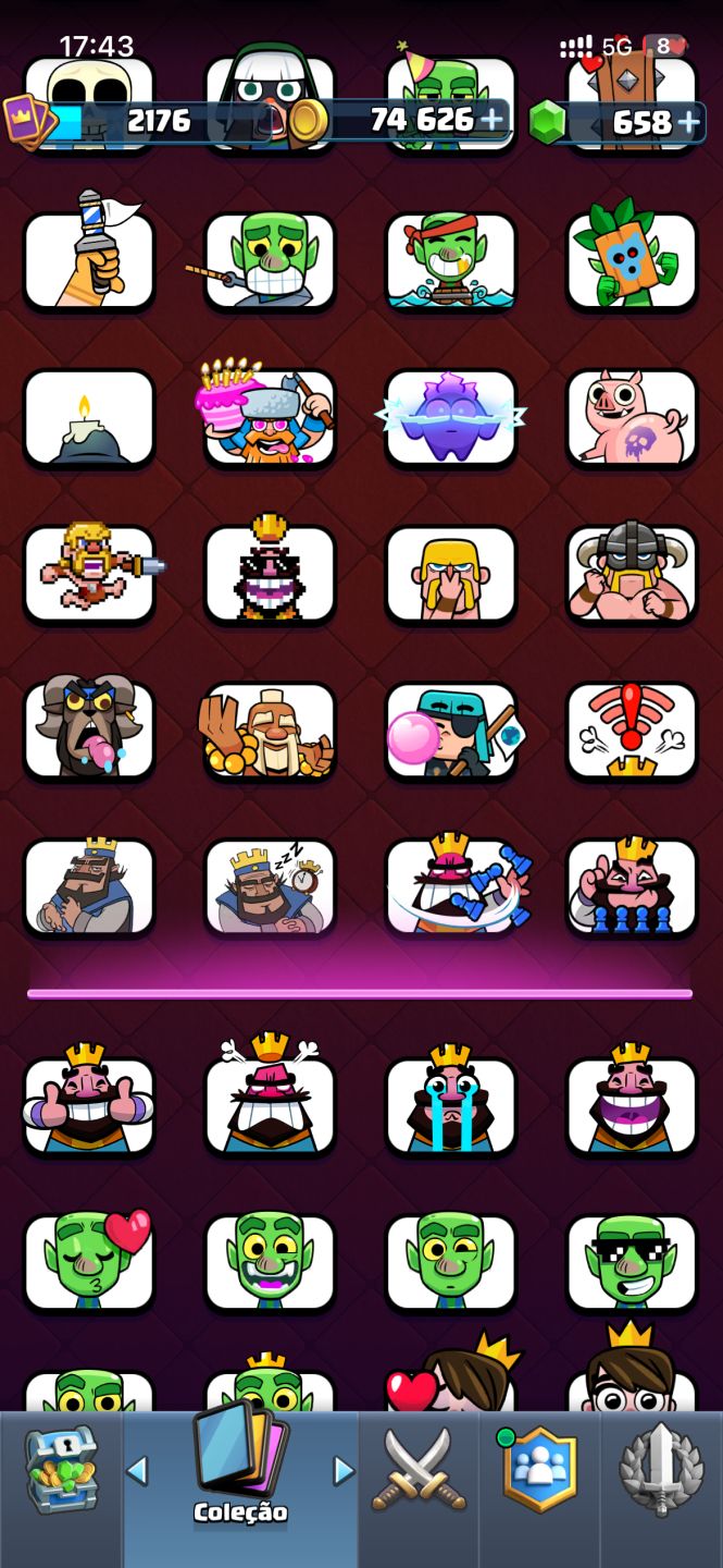 Conta de Clash Royale semi full, todas evo, 8 herois + 200 frag, 14mil trofeus