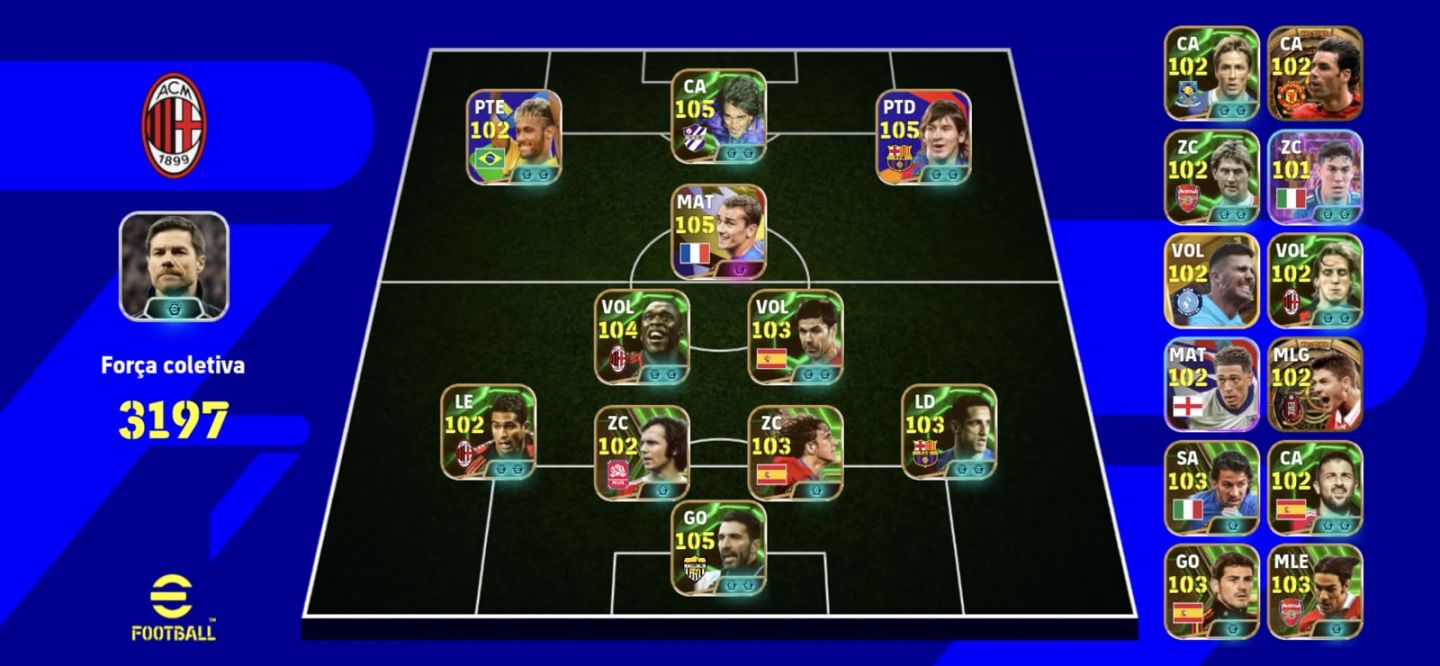 Conta Efootball - Messi 2012, Batistuta, Griezman, Buffon 105, Neymar copa 2014