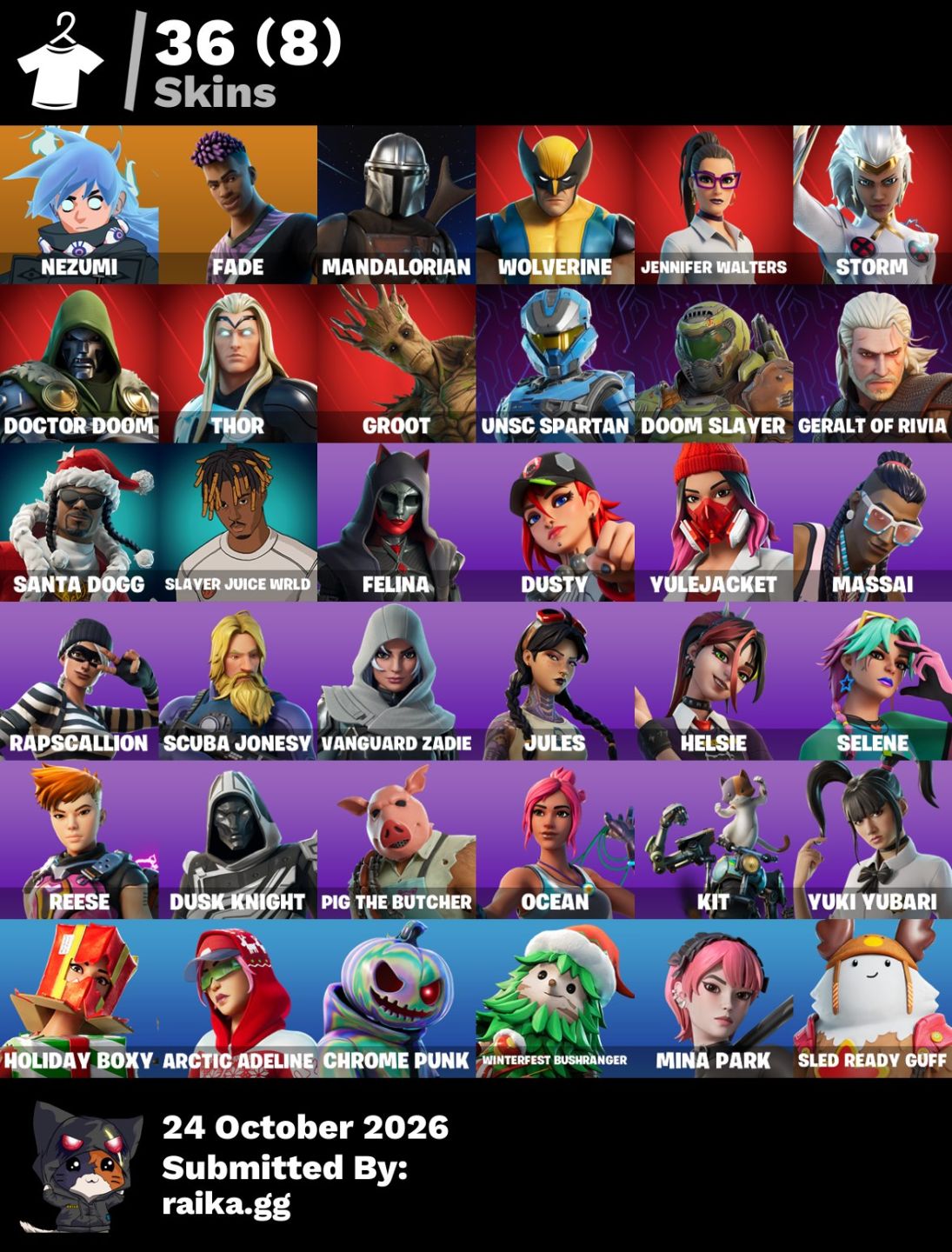 Fortnite | 36 Skins | Wolverine, Mandalorian, Doom Slayer e Geralt | Get Grid