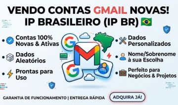 Gmail Contas Novas | Personalizada | IP BR | Entrega Automático| Suporte 100%
