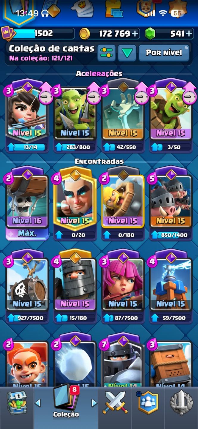 Conta de Clash royale com muitas cartas upadas e EVOS