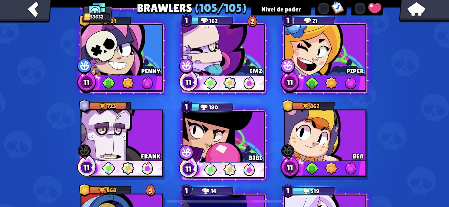 Conta Brawl stars quase max de 2020 301 skins 53k de troféus fama marciana