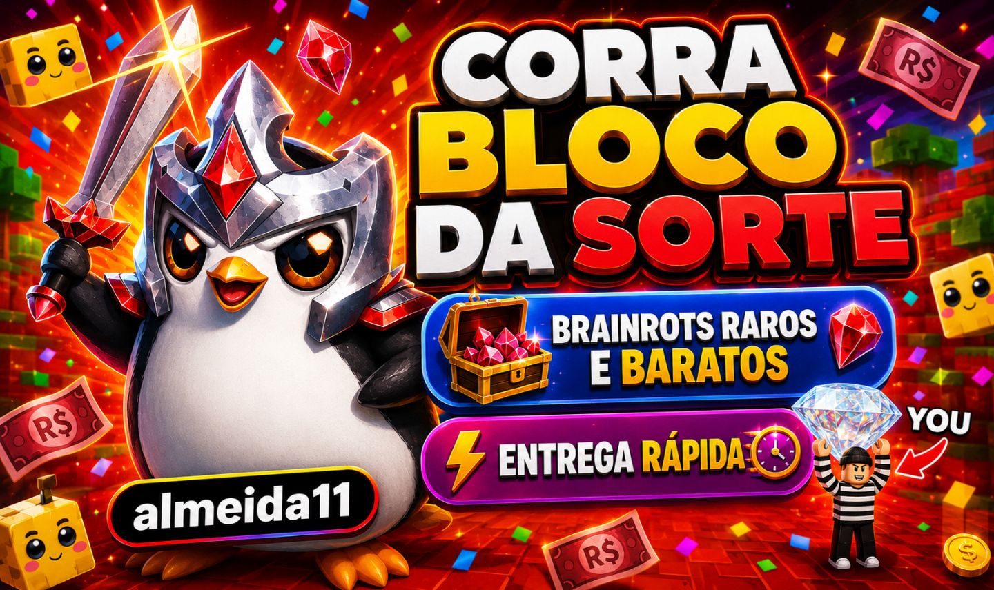 CORRA BLOCO DA SORTE - ROBLOX - BRAINROTS RAROS E BARATOS
