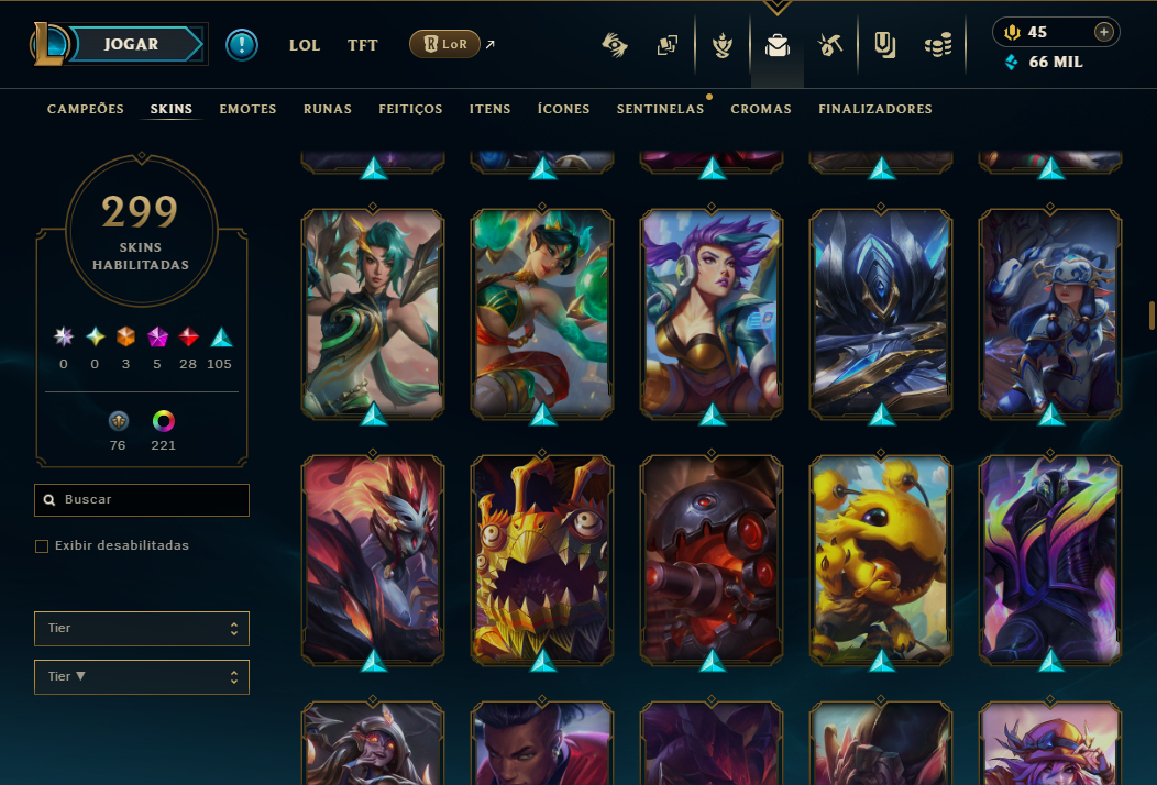 CONTA ESMERALDA, DIAMANTE ULTIMA TEMP. EX-MESTRE, 299 SKINS, PRESTIGIOS/ULTIMATE