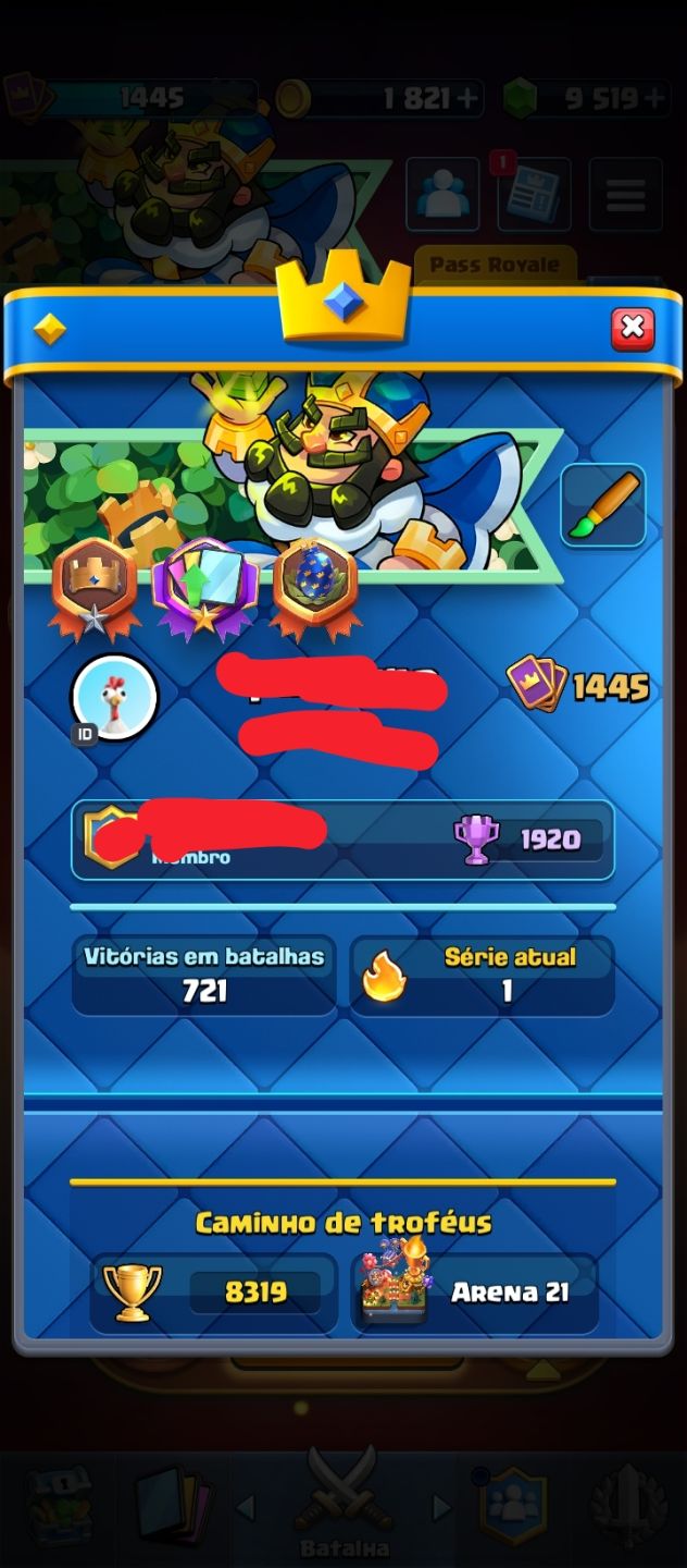 CONTA CLASH ROYALE NIVEL DE REI 14, +9MIL GEMAS E TROCA NICK GRÁTIS