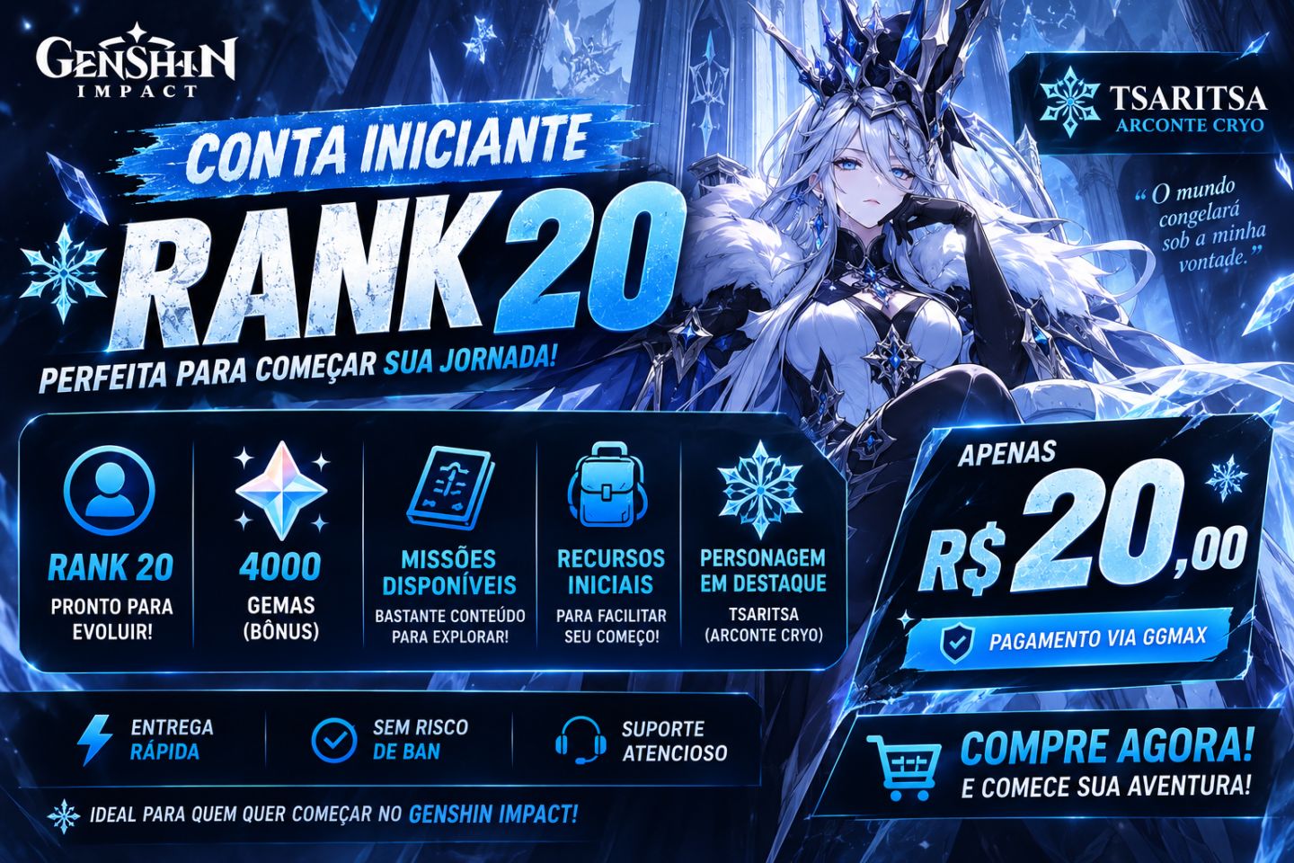 GENSHIN IMPACT RANK 20 + 8000 GEMAS | CONTA INICIANTE