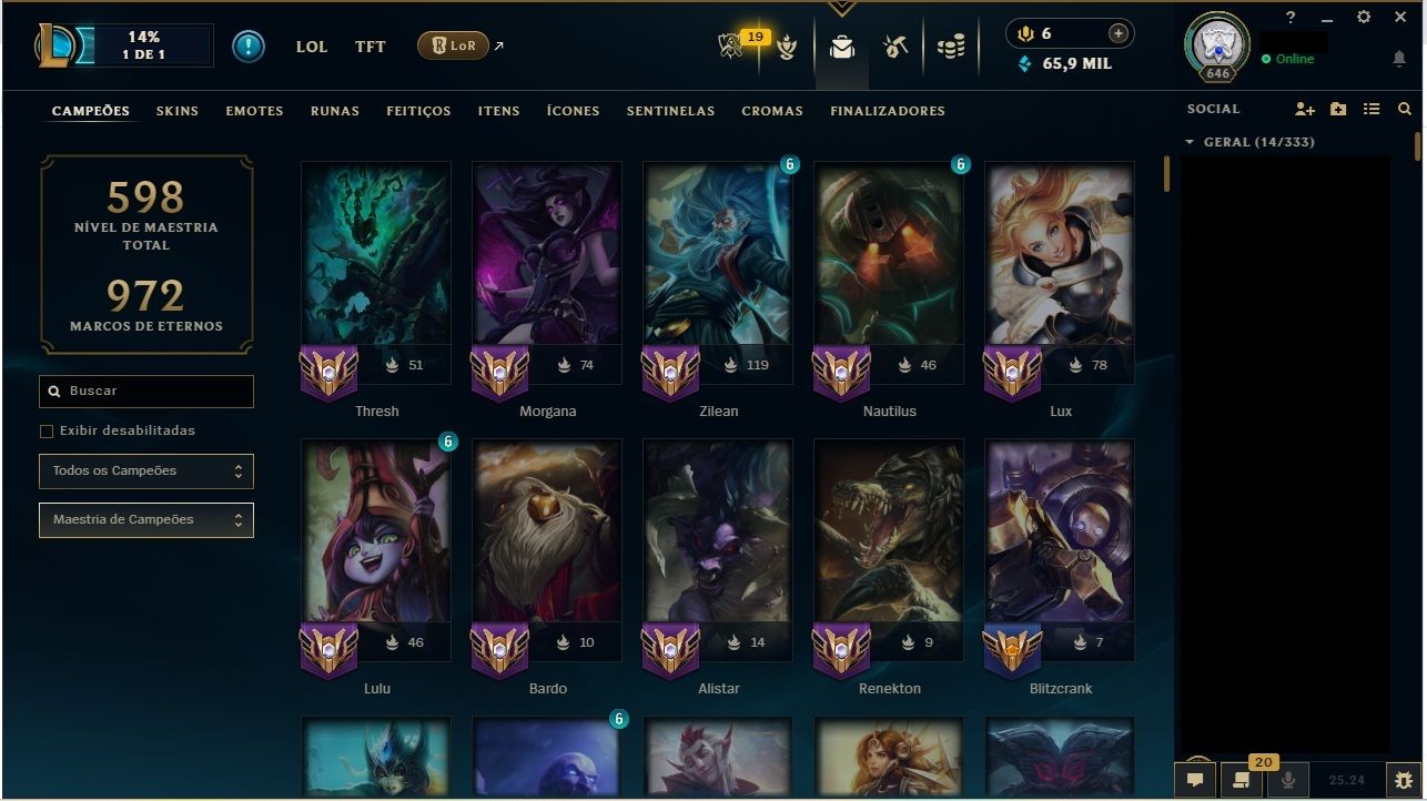 Conta LOL lvl 643 - 302 skins + Conta Valorant - Full acesso!!!.
