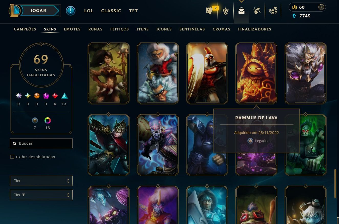 CONTA LEAGUE OF LEGENDS NV. 207 | 69 SKINS