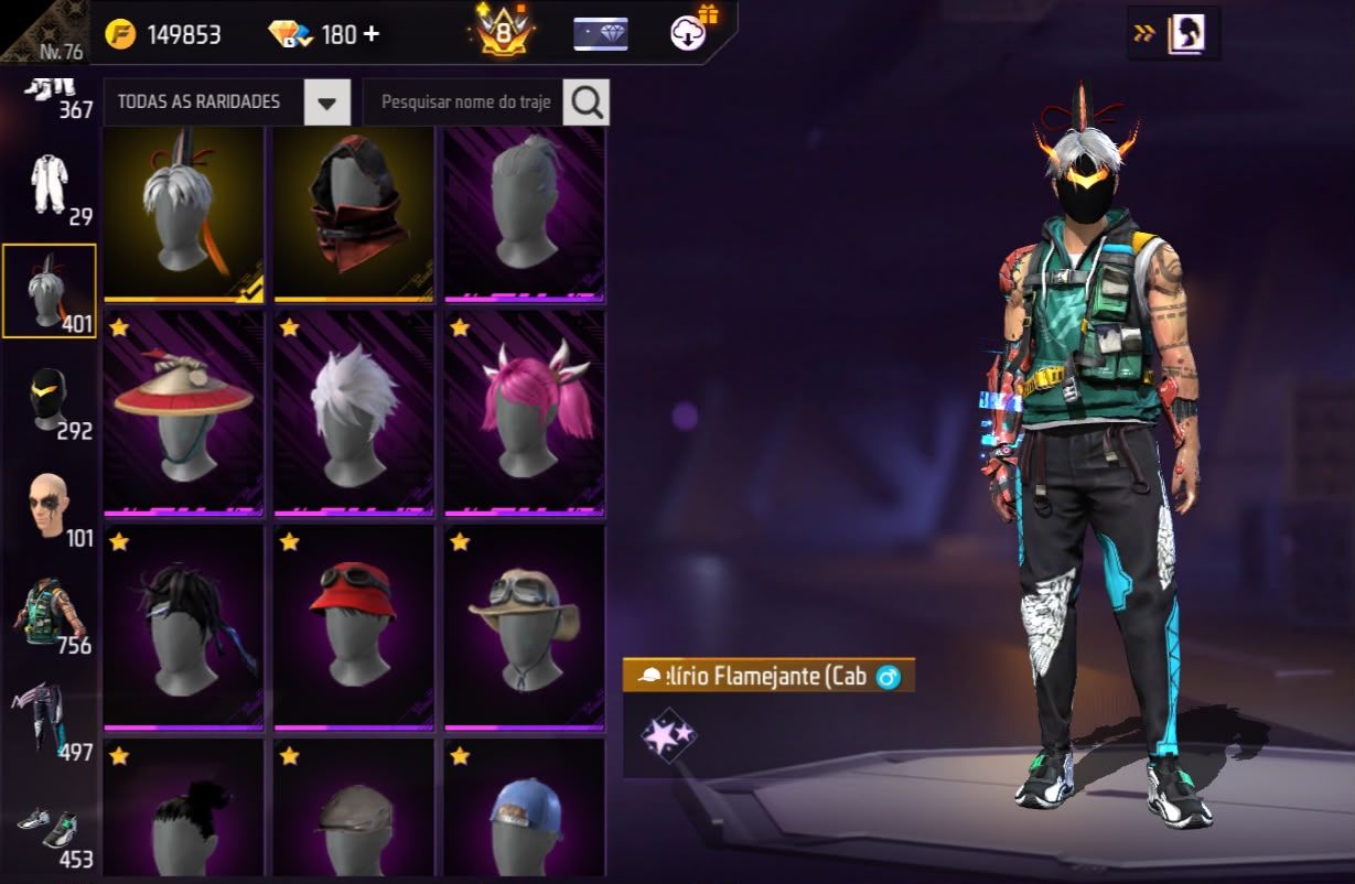 Conta free fire gemada com 5 angelicais, 5 evolutivas, 750+ peitorais, prime 8