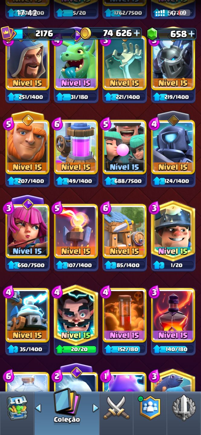 Conta de Clash Royale semi full, todas evo, 8 herois + 200 frag, 14mil trofeus