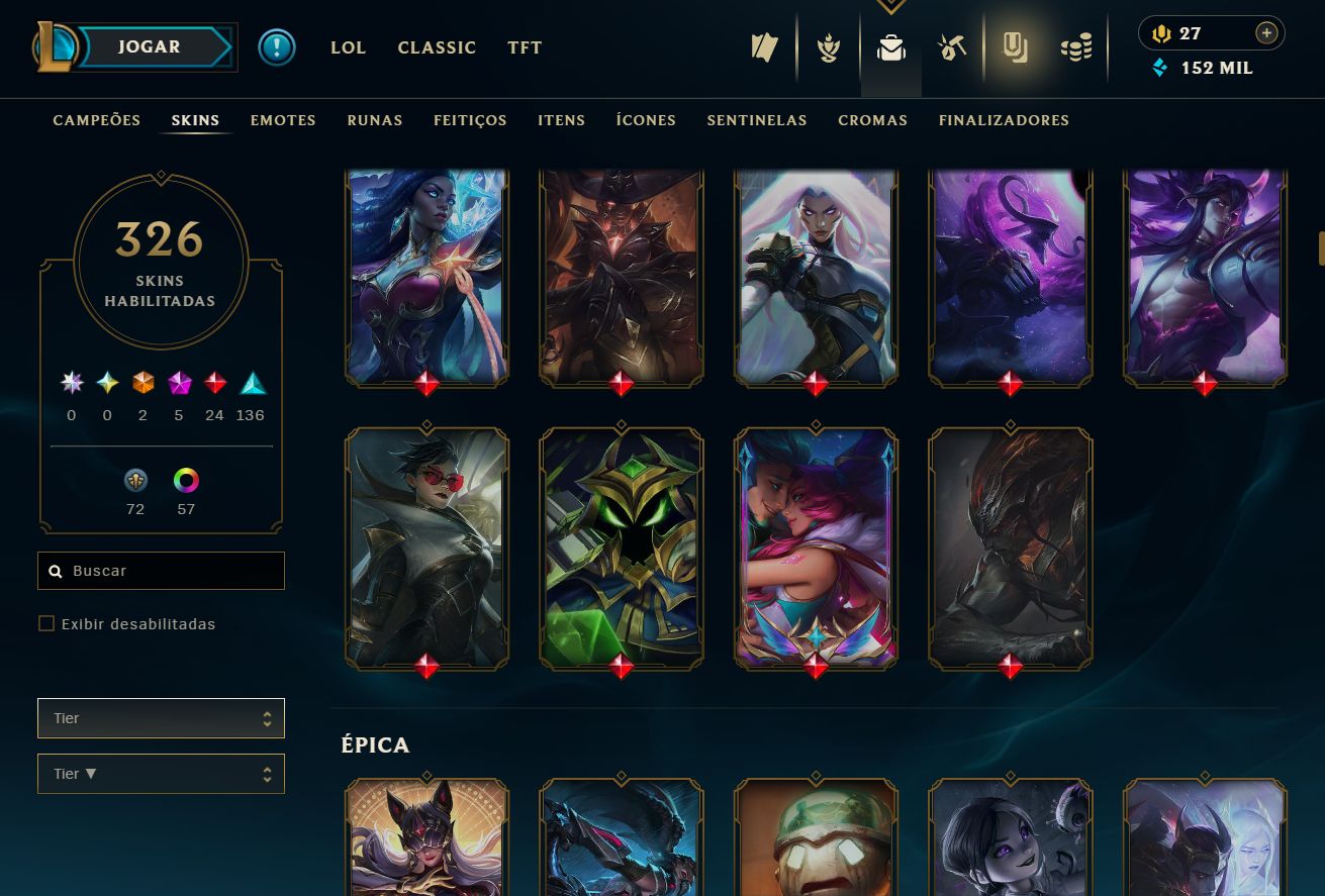 CONTA UNRANKED - 326 SKIN - FULL CHAMP + PREÇO BAIXISSIMO! - 100% SEGURA!