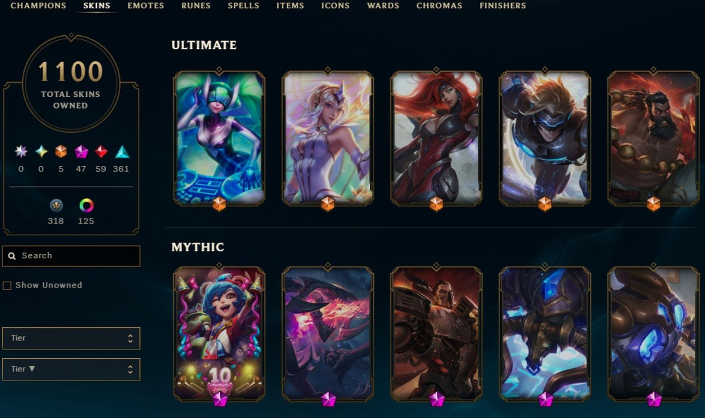 1100 SKINS, 125 CHROMAS - CONTA DE LEAGUE OF LEGENDS