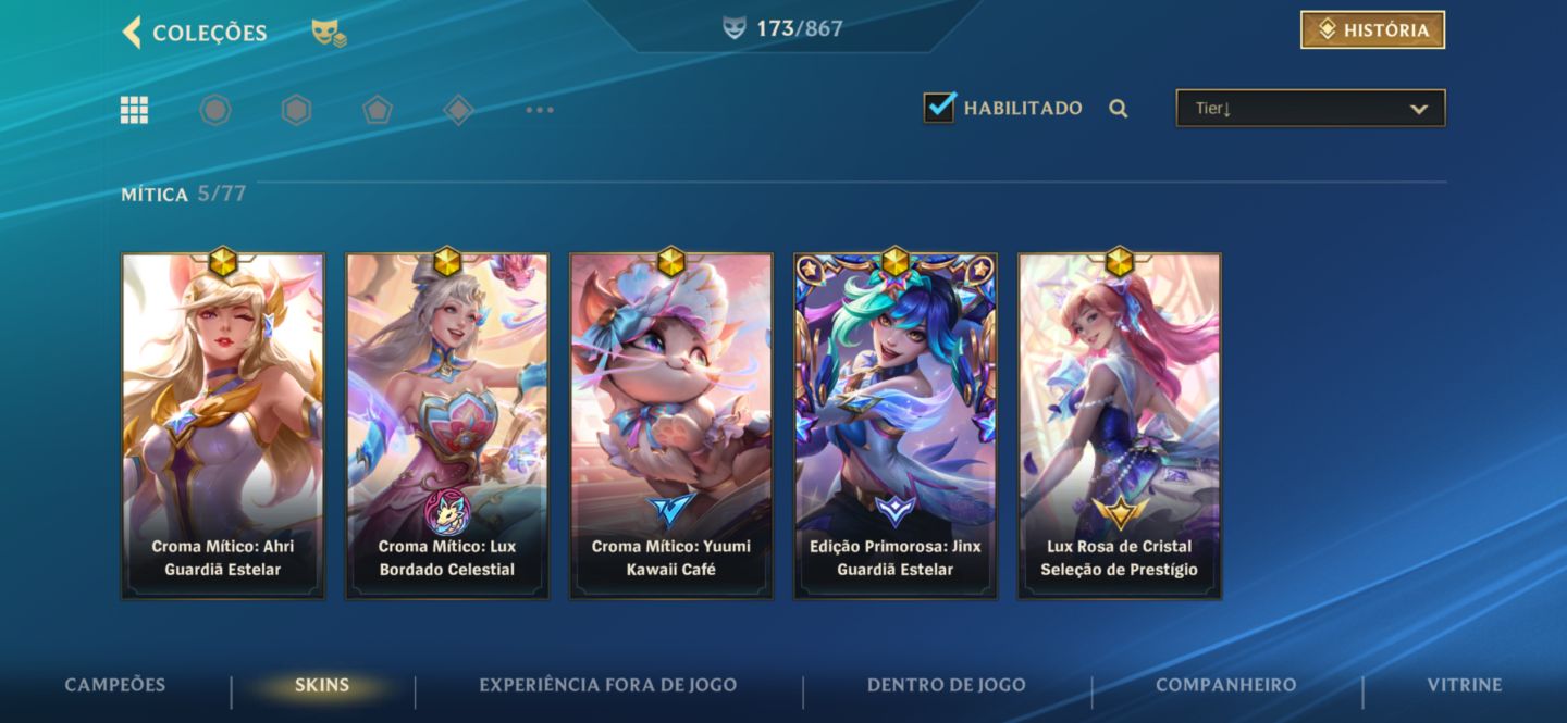 CONTA WILD RIFT COM SKIN PRESTÍGIO E CROMAS MÍTICOS + 180 SKIN TOTAIS