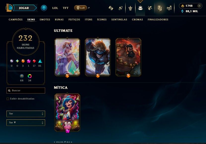 CONTA LOL BR 232 SKINS | LVL 849 | TODOS OS CAMPEÕES | CONTA DESDE 2017