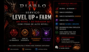 Serviço Diablo IV Level 1 ao Paragon 50 + Farm de Itens