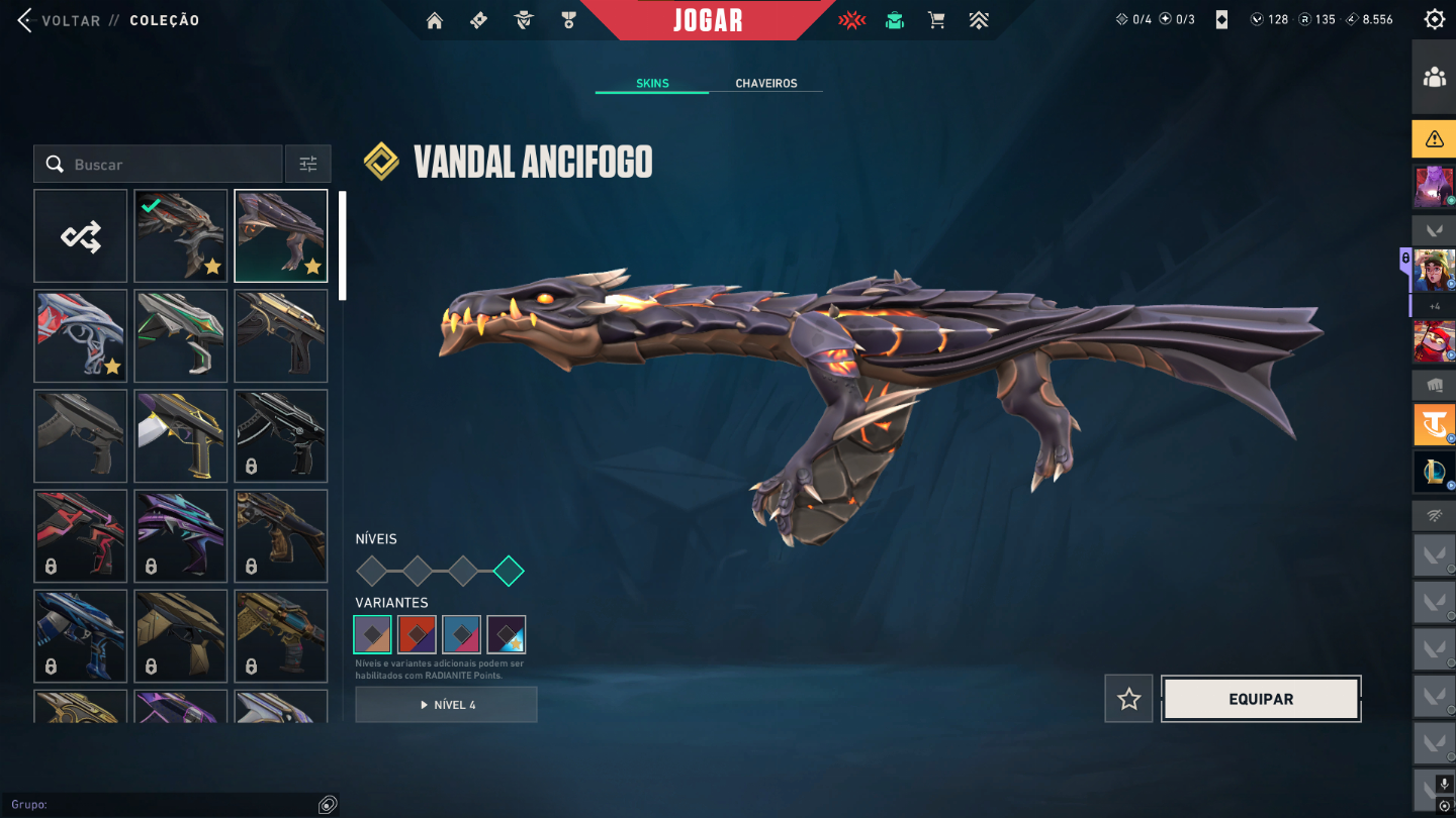 Conta de valorant com 4 skins de vandal, 2 phantom, 1 sheriff, 1 ghost e 1 guard