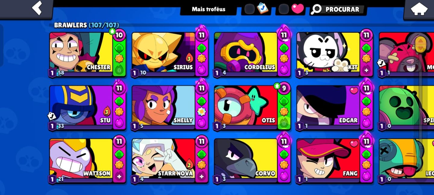 Conta Brawl Stars 61K, +590 gemas, +45k de ouro, Skins Raras, 107 Brawlers