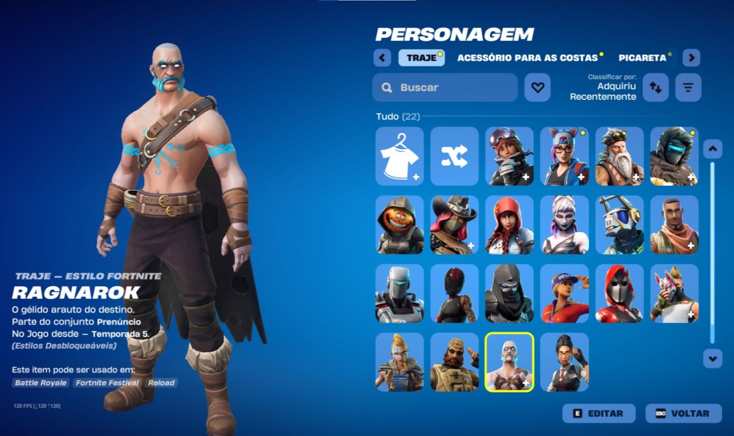 Conta Fortnite com Ragnarok + 21 Skins e 18 Picaretas Raras | 350 V-bucks
