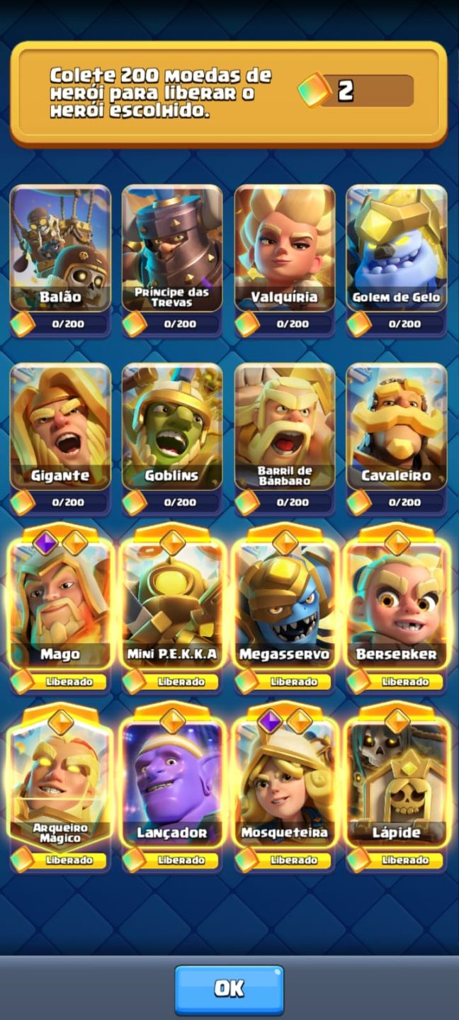 Clash Royale rei nível 16 + 8700 gemas + Full cartas + Evoluções + Heróis e mt++