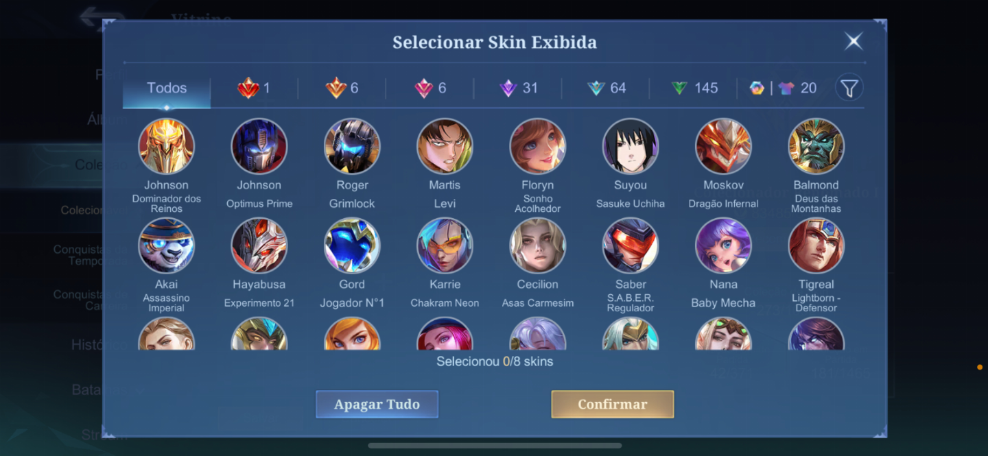 CC MOBILE LEGENDS BANG BANG SKINS MARAVILHOSAS + WR ÓTIMO