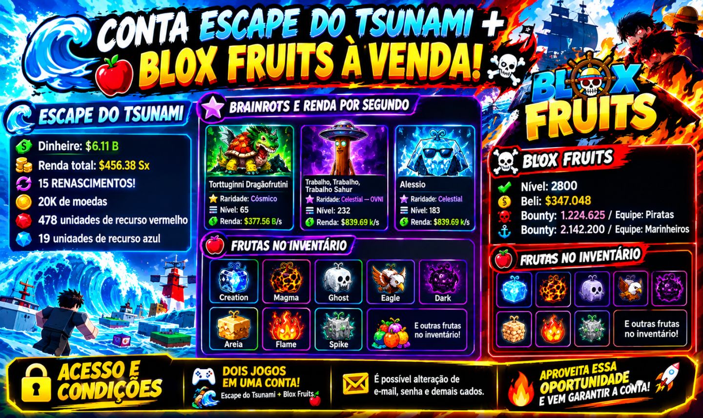 [PROMO] CONTA BLOX FRUITS + ESCAPE DO TSUNAMI À VENDA!