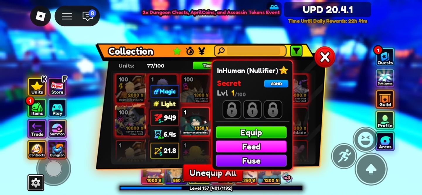 ANIME ADVENTURE - AIZEN BONS STATS, INHUMAN SHINY EVO, ALUCARD EVO /MUITO BARATO