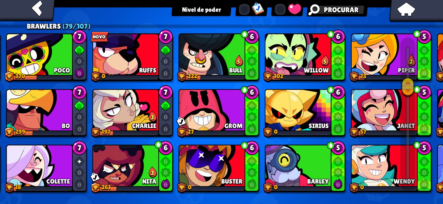 CONTA BRAWSTARS UPADA,VÁRIAS SKINS E PERSONAGENS,ÓTIMA PRA RANK COM OS META FULL