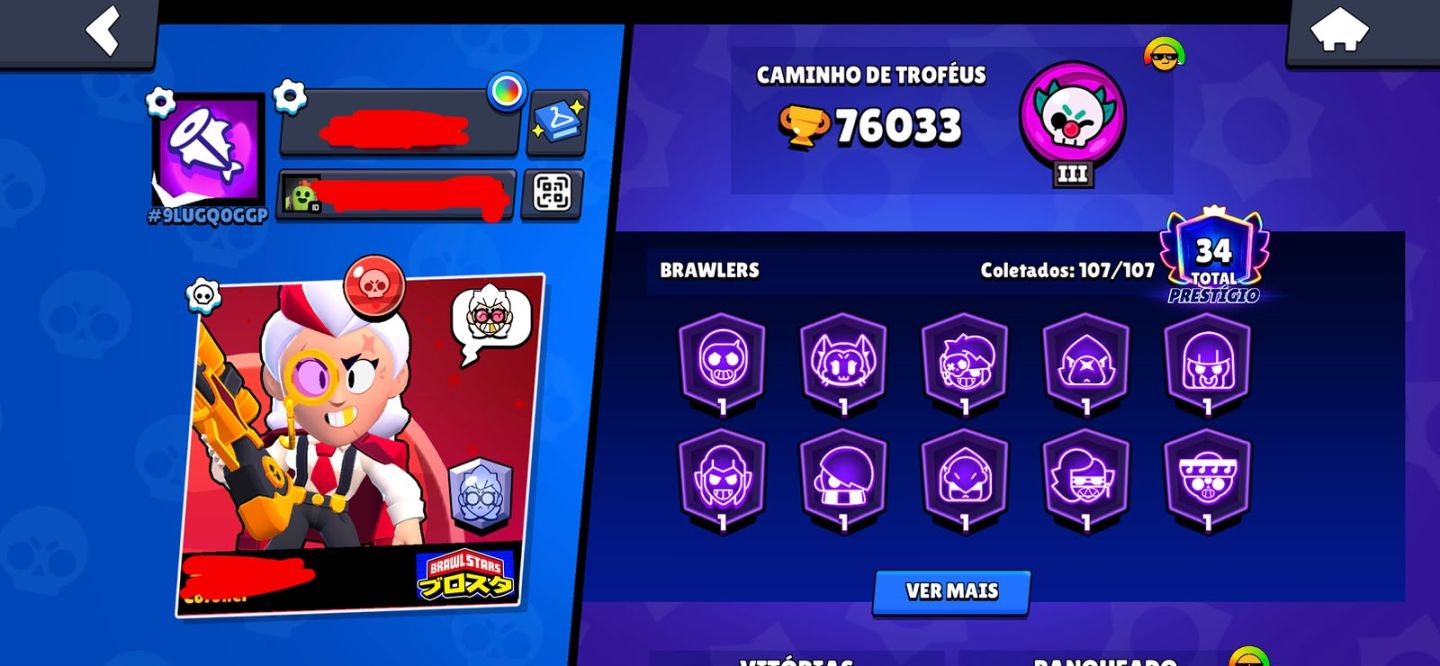 CONTA BRAWL STARS COMPLETA | 300 SKINS | TODOS OS BRAWLERS 76K TROFEUS