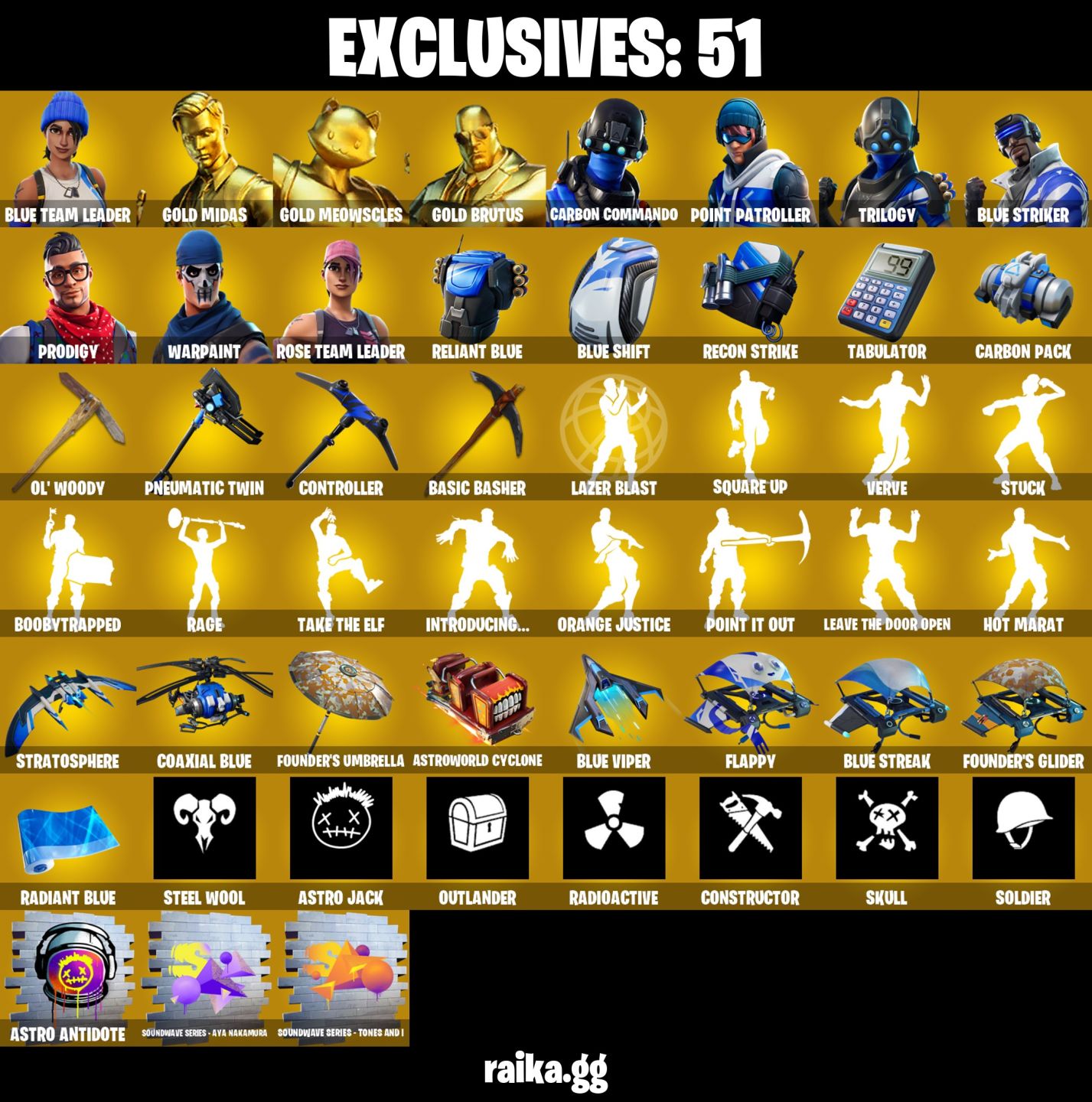273 skins | OG STW | Blue Team Leader | Gold Midas MUITAS DANÇAS