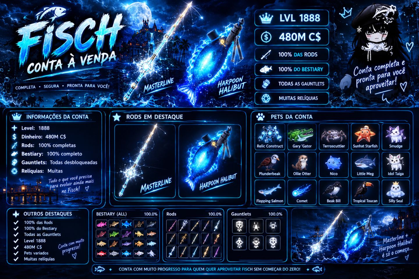 CONTA FISCH ROBLOX À VENDA LVL 1888 | 480M C$