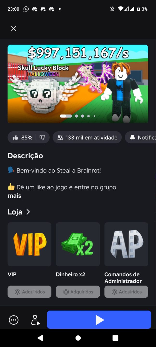 CONTA BLOX FRUITS KIT E PORTAL PERM OP e painel de ADM no STEAL a brainrot