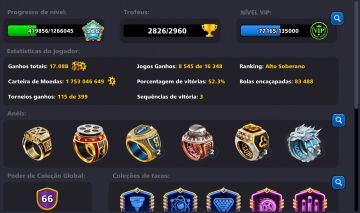 Conta Top 8 Ball Pool Nível 228 Ranking Alto Soberano