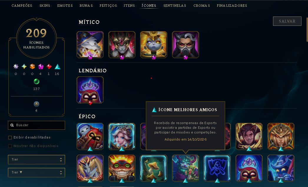 Conta LoL Nível 223 | 129 Skins | 4 Míticas + 1 Ultimate | Desde 2017
